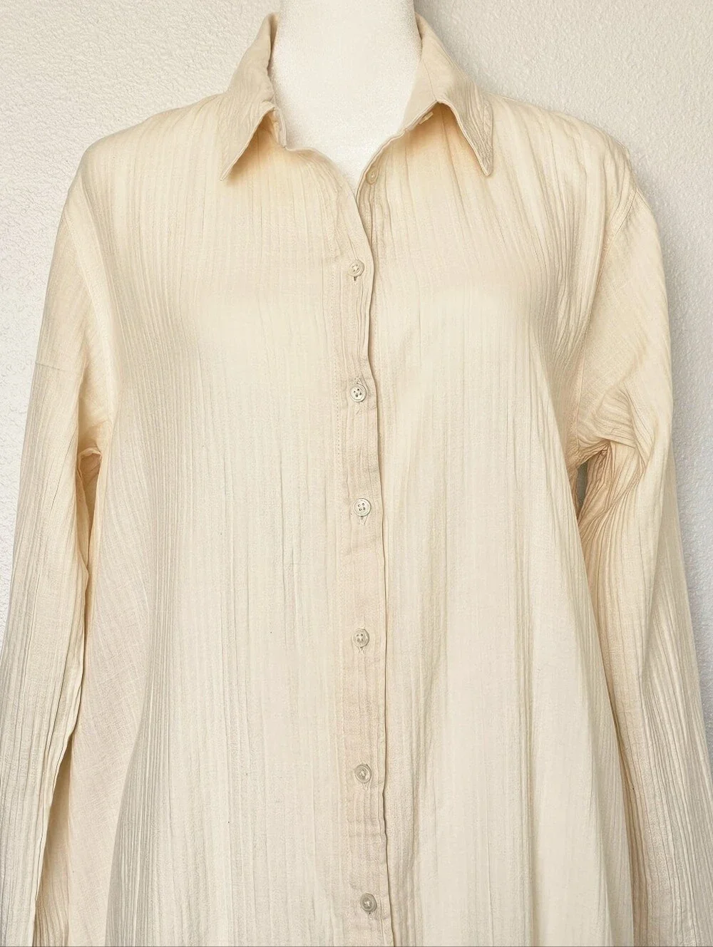 J. Crew Cream Long Beach   Shirt in Airy Gauze